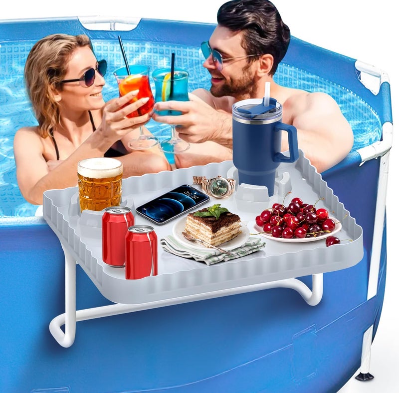 Lebenwell Pool Bar Side Bar, Swim Up Bar, Designed for Above-Ground Round/Rectangle/Oval Pools, Portable Poolside Bar Patio Poolside Table, Gray - Image 1